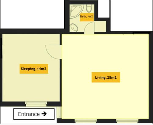 Půdorys ubytování 2-Zimmerwohnung 46m2, nahe Zürich