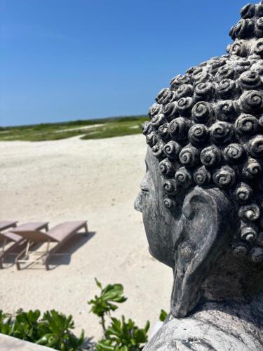 a statue of a woman on the beach at Casa Almea Sisal in Sisal