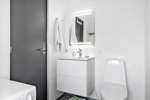 Norsmindeにある30144-Kysing-Naes-Odder-Naesvej-44の洗面台とトイレを備えた白いバスルーム