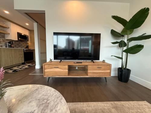 TV a/nebo společenská místnost v ubytování Bright spotless and modern 1 BR with gym