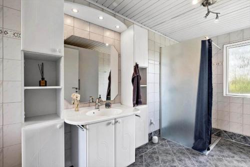een badkamer met een wastafel en een spiegel bij SL350-Slagelse-Spaettevej-14 in Store Kongsmark