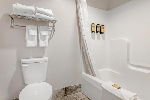 een witte badkamer met toilet en douche bij Best Western Plus Eau Claire Conference Center in Eau Claire