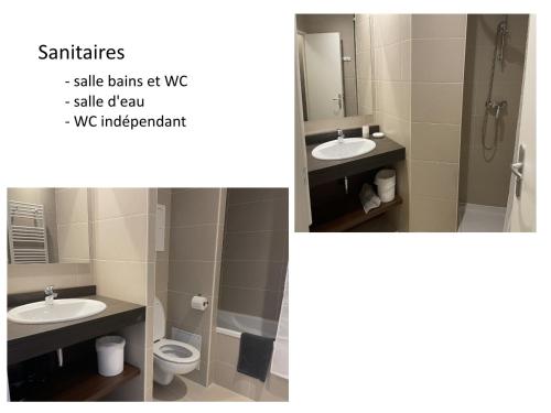 ein Badezimmer mit Waschbecken, Toilette und Spiegel in der Unterkunft Gourette, appart 3 pièces, 8 pers, animaux admis - FR-1-860-2 in Gourette