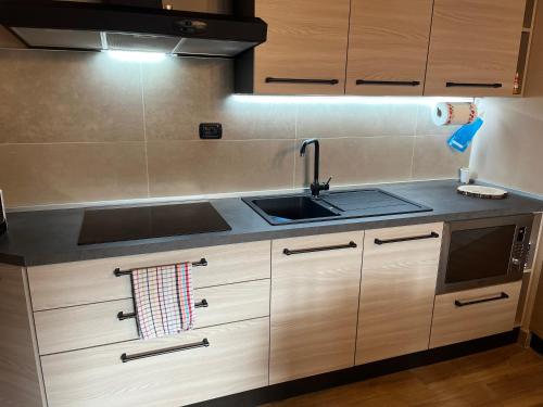 a kitchen with a sink and a counter top at Holiday PratoNevoso - Sci ai piedi in Prato Nevoso