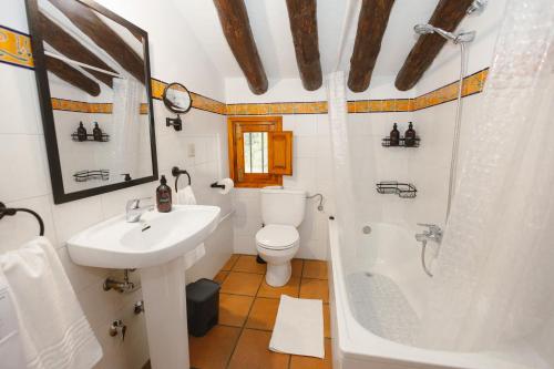 ein Badezimmer mit Waschbecken, Toilette und Dusche in der Unterkunft Rural Casa Caravaca, 1º, Campo San Juan in La Risca
