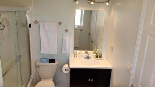 ein Badezimmer mit einem WC, einem Waschbecken und einem Spiegel in der Unterkunft Bryce Vistas in Tropic
