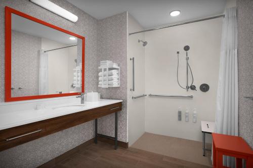 een badkamer met wastafel en douche bij Hampton Inn & Suites By Hilton Wheat Ridge Denver West in Wheat Ridge