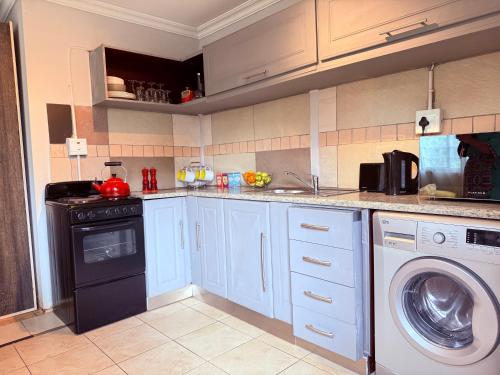 eine Küche mit einer Waschmaschine und einem Geschirrspüler in der Unterkunft Cozy Garden Cottage in Johannesburg