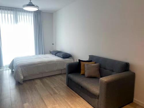 a bedroom with a bed and a couch and a bed at Dzain 1 - PISCINA -Gym- Cochera - Parrilla- Playromm- cercania Garrahan, favaloro, Britanico in Buenos Aires