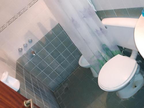 a bathroom with a white toilet and a shower at Casa de Esther in Salsipuedes