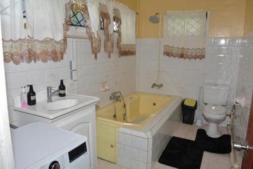 a bathroom with a tub and a sink and a toilet at South Oasis in Georgetown