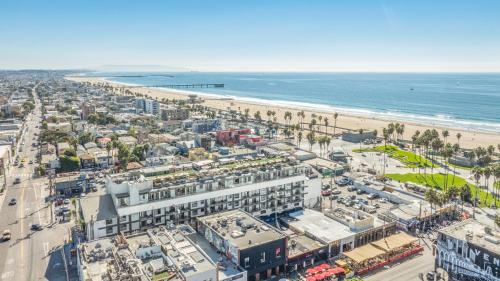 an aerial view of a city and the beach at Hotel Erwin Venice Beach in Los Angeles