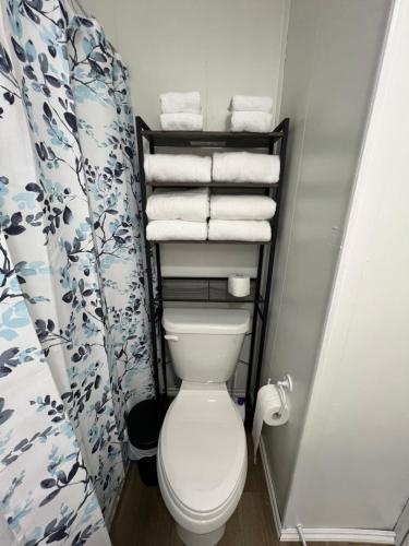 a small bathroom with a toilet and towels at Cozy 2-Bedroom Home in Hinton in Hinton