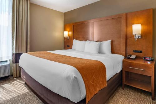 a hotel room with a large bed in a room at Comfort Suites Bethlehem Near Lehigh University and LVI Airport in Bethlehem