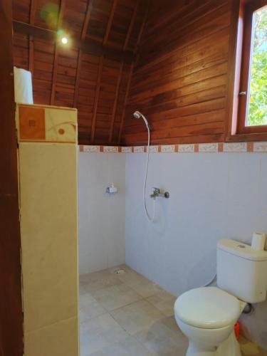 une salle de bain avec toilettes et douche dans l'établissement Homestay Retreat, à Uluwatu