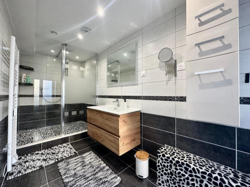 ein Badezimmer mit Waschbecken und Dusche in der Unterkunft Graoully Saint Louis in Metz
