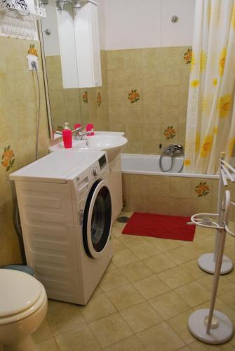 a bathroom with a washing machine and a sink at Appartamento Elena in Caramanico Terme