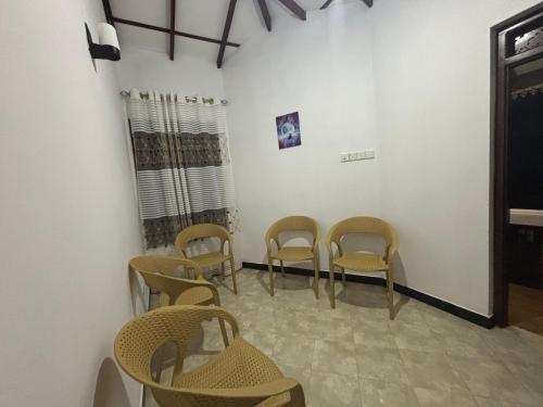 a waiting room with chairs and a window at Solara Holiday Homes in Anuradhapura