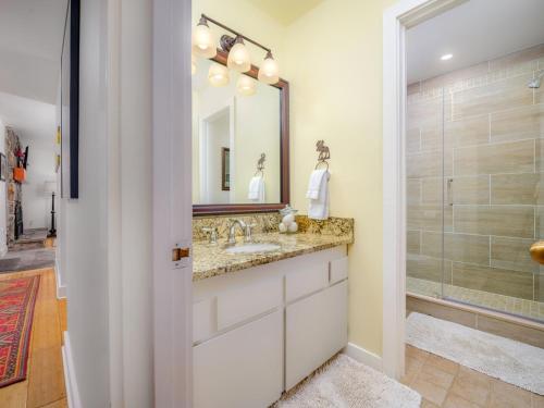 un baño con lavabo y espejo en RMR: Sleeping Indian West 4 Condo in Teton Village, en Teton Village