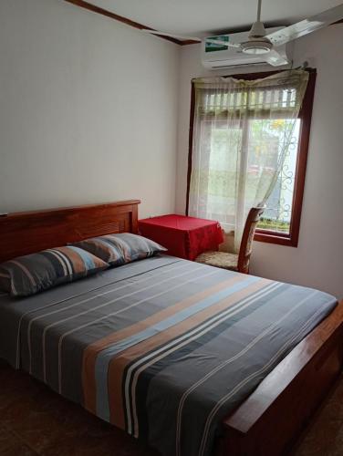 a bedroom with a large bed and a window at Villa Onus in Aluthgama