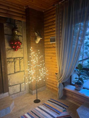 a room with a room with a wall with lights on it at Бойківчанка in Yaremche