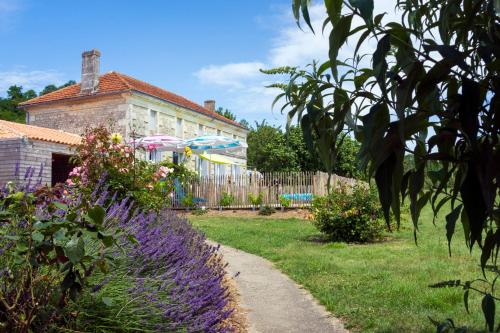 - un jardin avec des fleurs violettes à côté d'une maison dans l'établissement demeure d'alienor, à Saint-Thomas-de-Cônac