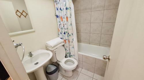 a small bathroom with a toilet and a sink at D14-9 Arriendo diario a pasos de la playa Arica in Arica