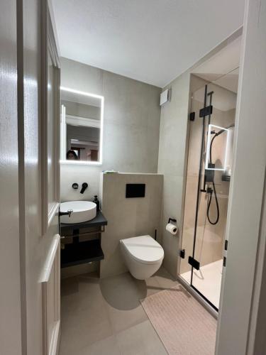 un baño con inodoro y lavabo en Casa Siccardi, en Klosters Serneus