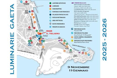 a map of the sights and restaurants in positano at Il Veliero B&B in Gaeta