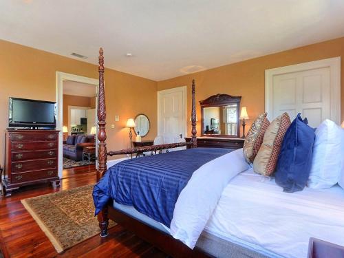 una camera da letto con un letto grande e una televisione di Bird Baldwin Forsyth Suite a Savannah