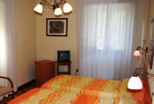 a bedroom with a bed and a television in it at Hotel Delle Alpi in Sondalo