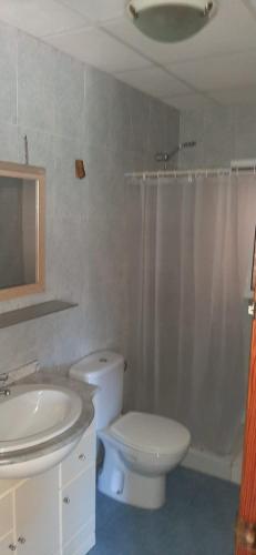 a bathroom with a white toilet and a sink at L'Hortet de Can Serra in Santander