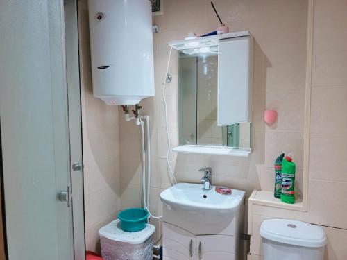 un piccolo bagno con lavandino e WC di Genius a Chişinău