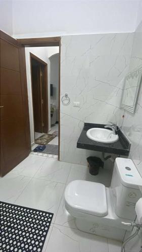 a bathroom with a toilet and a sink at realistic country guest house in Al Aqālitah