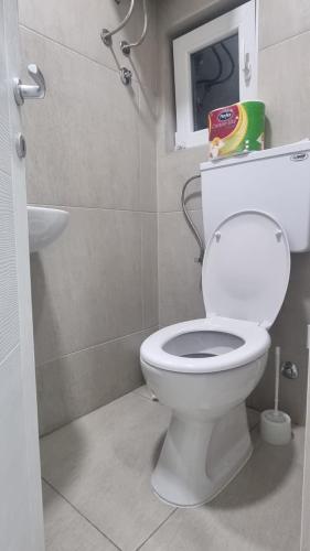 a bathroom with a white toilet and a sink at Apartman A1-1 in Valjevo