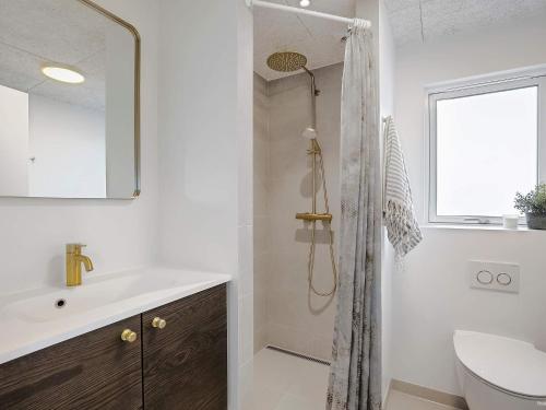 a bathroom with a shower with a sink and a toilet at 5 star holiday home in Bogense in Bogense