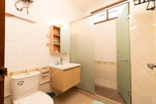 ein Badezimmer mit Toilette, Waschbecken und Dusche in der Unterkunft Villa Le Misk in Batureo 1