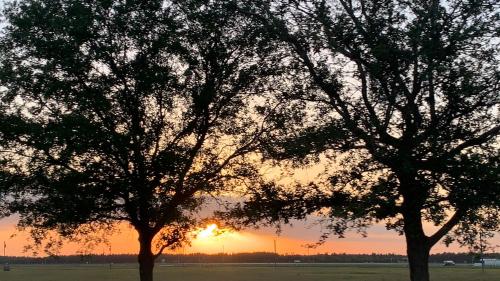 Východ nebo západ slunce při pohledu z ubytování v soukromí nebo okolí