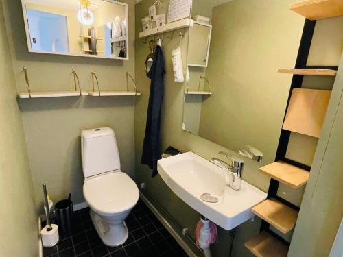 a small bathroom with a toilet and a sink at 5 person holiday home in Tving in Tving