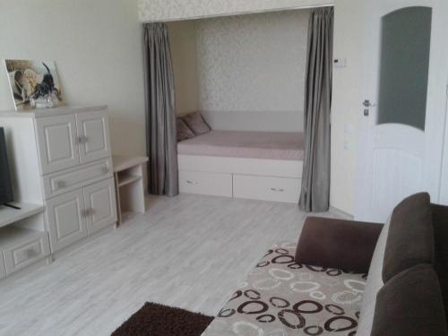 uma sala de estar com uma cama e um sofá em Apartments at Mayskiy proezd em Svetlogorsk