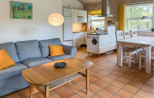 Eg2 Bedroom Pet Friendly Home In Knebel的带沙发和桌子的客厅和厨房