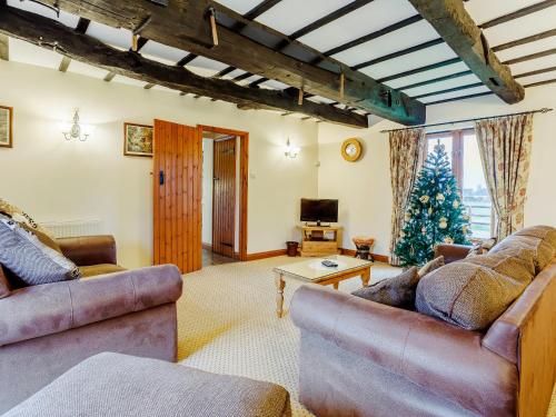 a living room with two couches and a christmas tree at Timbers Barn - E3863 in Runcton Holme
