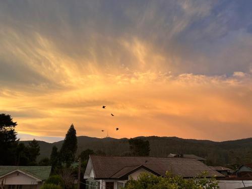 two kites flying in the sky at sunset at The Liptan Inn in Bandarawela