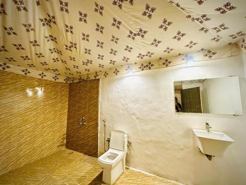 a bathroom with a toilet and a sink at The Farm Stay Jaisalmer in Jaisalmer
