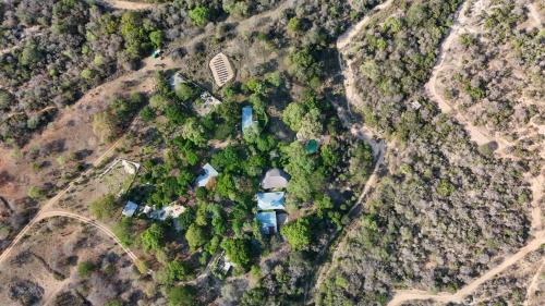 an overhead view of a forest with houses and trees at Kruger Park Farmstay near Orpen Gate in Hoedspruit