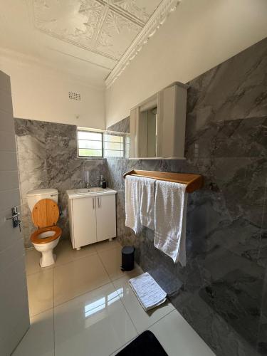 a bathroom with a toilet and a sink at Meadway on the parks in Benoni