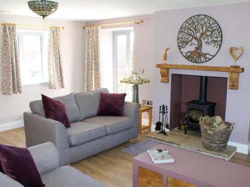 バーナード・キャッスルにあるPasture Viewのソファと暖炉のあるリビングルーム