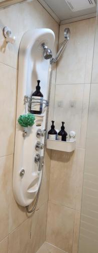 a shower in a bathroom with bottles on a shelf at 수서역삼성병원대치동공항버스 in Seoul