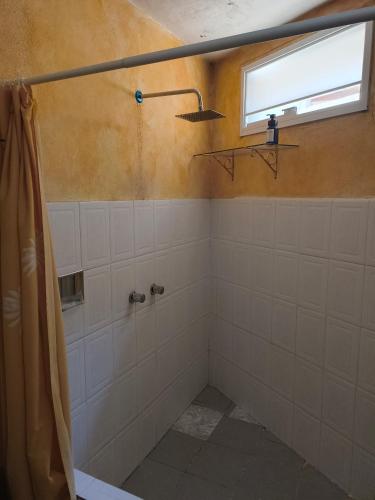 a bathroom with a shower and a window at Loft Casa Guerrero Oaxaca in Oaxaca City