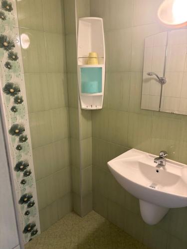 a bathroom with a sink and a mirror at Къща за гости Орешака in Oreshak